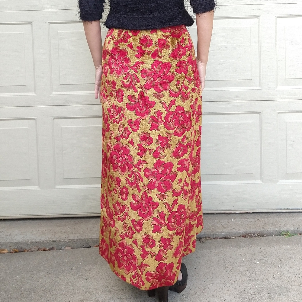 70’s Handmade  Floral Velvet High Rise Pleated Maxi Skirt main image 0